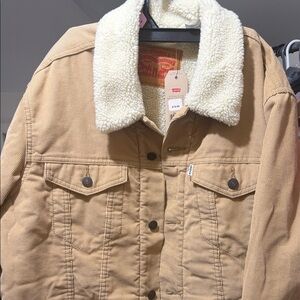 Levi's Tan Corduroy Sherpa-Lined Trucker Jacket with Cream Collar